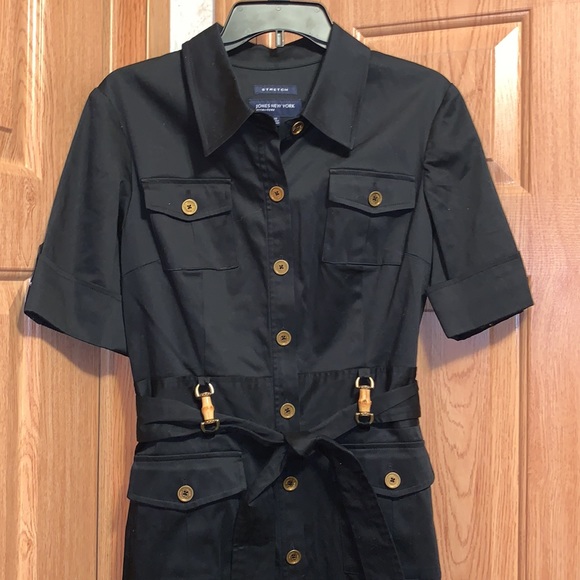Jones New York Signature Stretch Collared Black Dress — 10 - Picture 2 of 10
